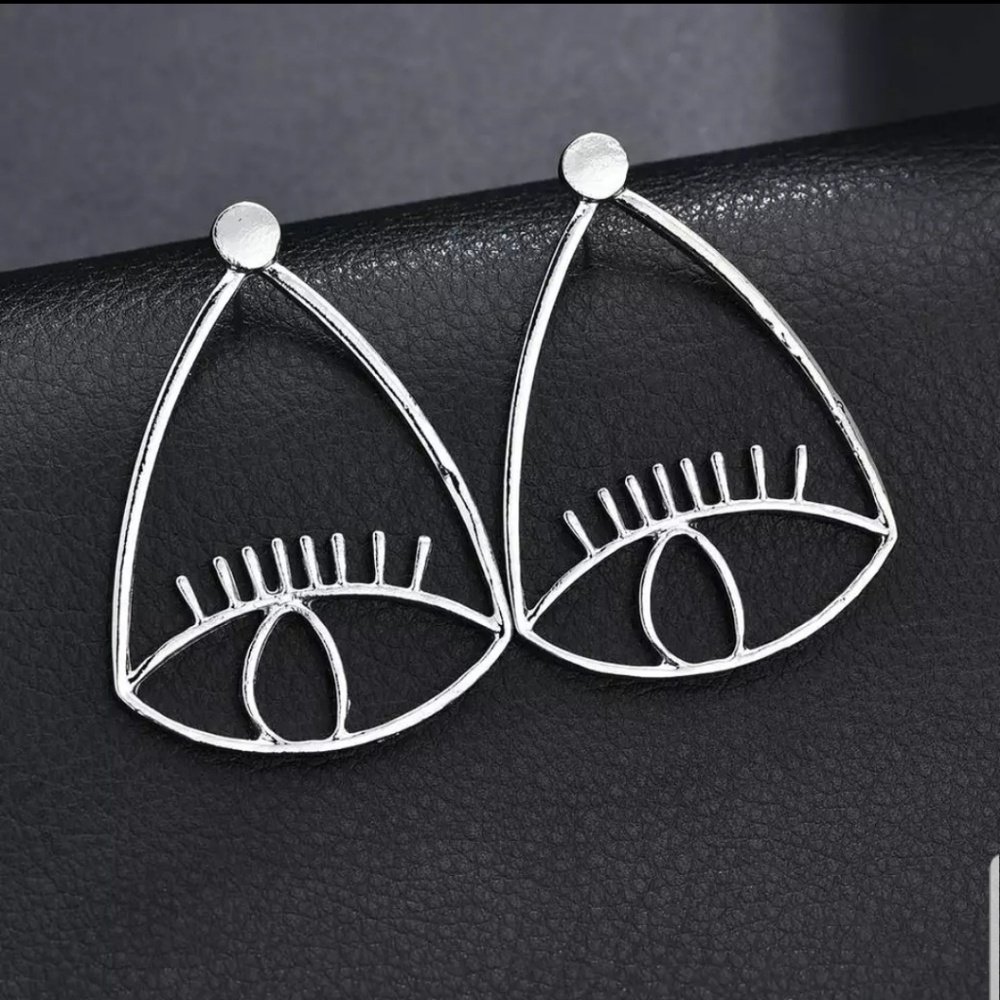 3/$30 Silver Evil Eye Statement Earrings - Picture 1 of 3